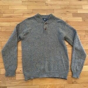 Boat House Row Mens Sweater Wool Blend Henley Grey Blue Marled Large